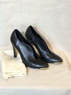 Loeffler Randall Black Leather Gold Toe High Heel Pumps 7.5